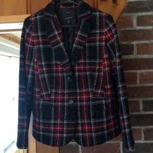 Plaid Women's Blazer Jacket - Black and Red